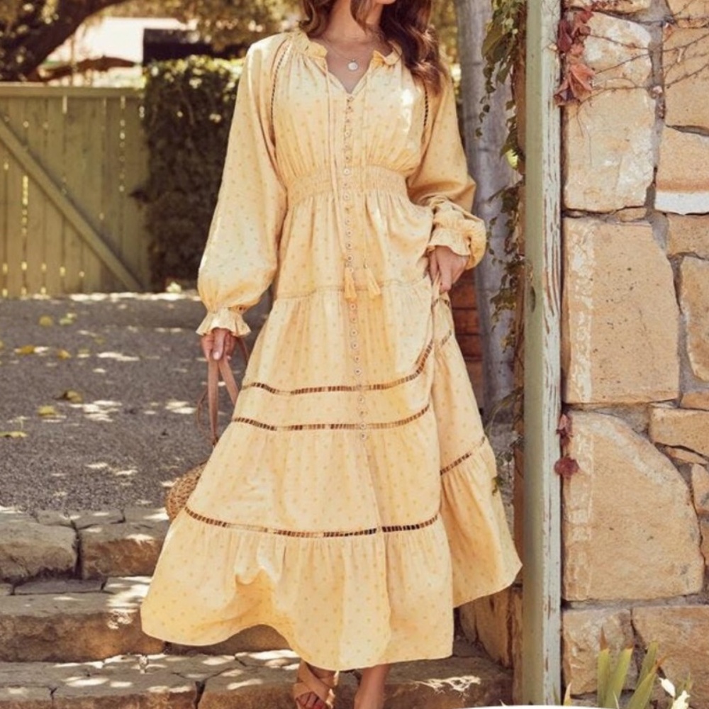 Vici Maxi Long-Sleeve Yellow Dress